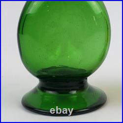 Vintage Green & Amber Blown Art Glass Genie Decanter Bottle Set with Stoppers