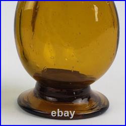 Vintage Green & Amber Blown Art Glass Genie Decanter Bottle Set with Stoppers