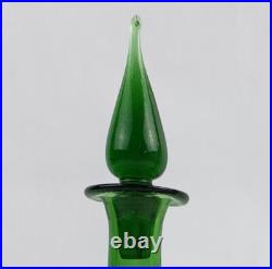 Vintage Green & Amber Blown Art Glass Genie Decanter Bottle Set with Stoppers