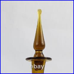 Vintage Green & Amber Blown Art Glass Genie Decanter Bottle Set with Stoppers