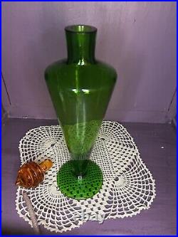 Vintage Green Art Deco Style Decanter Amber Orange Stopper 15