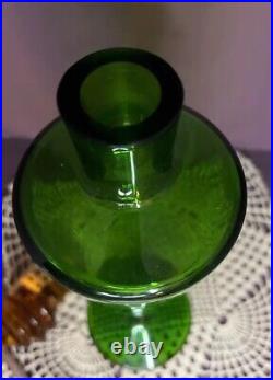 Vintage Green Art Deco Style Decanter Amber Orange Stopper 15