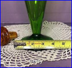 Vintage Green Art Deco Style Decanter Amber Orange Stopper 15