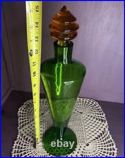 Vintage Green Art Deco Style Decanter Amber Orange Stopper 15