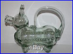 Vintage Green Blown Glass Pig Gin Bottle Decanter