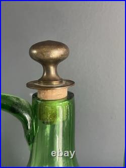Vintage Green Blown Glass Wine Decanter Ice Chamber Cork Stopper MCM 10.5in