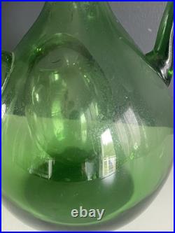 Vintage Green Blown Glass Wine Decanter Ice Chamber Cork Stopper MCM 10.5in