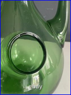 Vintage Green Blown Glass Wine Decanter Ice Chamber Cork Stopper MCM 10.5in Vintage Green Blown Glass Wine Decanter Ice Chamber Cork Stopper MCM 10.5in