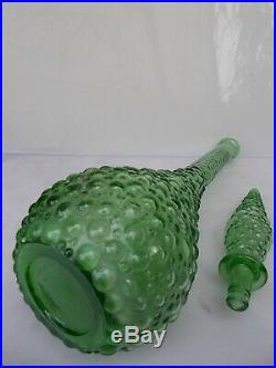 Vintage Green Bubble Glass Genie Bottle, Decanter Stopper 1960's, Italy
