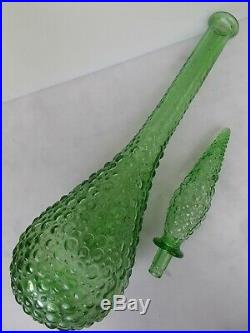Vintage Green Bubble Glass Genie Bottle, Decanter Stopper 1960's, Italy