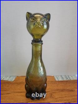 Vintage Green Cat Decanter Italian Glass 14 tall