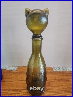 Vintage Green Cat Decanter Italian Glass 14 tall