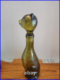 Vintage Green Cat Decanter Italian Glass 14 tall