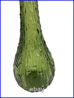 Vintage Green Decorative Glass Genie Bottle Mid Century Empoli Drip Decanter 15