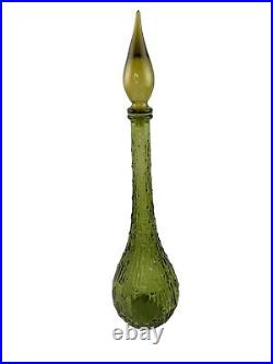 Vintage Green Decorative Glass Genie Bottle Mid Century Empoli Drip Decanter 15