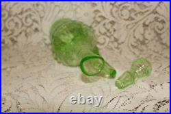 Vintage Green Depression Glass Large Wine Carafe With Stopper Or Cruet Nice