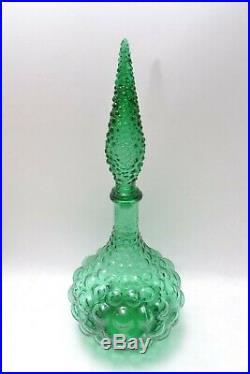 Vintage Green Empoli Genie Bottle Decanter Green Italian Art Glass