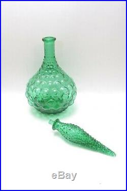 Vintage Green Empoli Genie Bottle Decanter Green Italian Art Glass Green Bubble