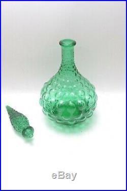 Vintage Green Empoli Genie Bottle Decanter Green Italian Art Glass Green Bubble