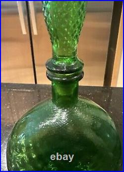 Vintage Green Empoli Optic Squat Genie Bottle Decanter MCM