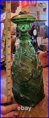 Vintage Green Glass Decanter Figural Face Stopper Made in Italy 12