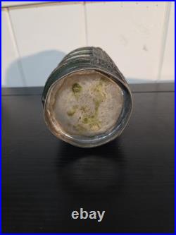 Vintage Green Glass Decanter Rose Water Handmade Ornate Metal Overlay