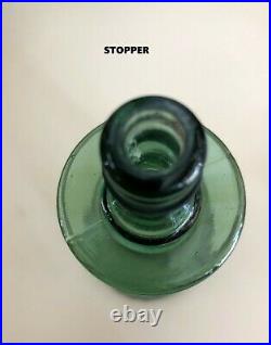 Vintage Green Glass Decanter with Stopper Footed Genie Bottle 26 Tall Unique