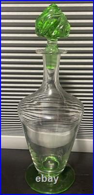Vintage Green Glass Decanter with Stopper Mid-Century Empoli Style Barware 14