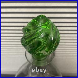Vintage Green Glass Decanter with Stopper Mid-Century Empoli Style Barware 14