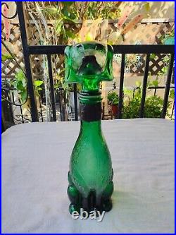 Vintage Green Glass Empoli dog decanter made in Italy
