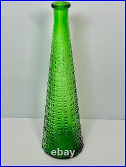 Vintage Green Glass Genie Bottle Decanter 22 1/2 Tall Square and Dot Empoli