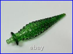 Vintage Green Glass Genie Bottle Decanter 22 1/2 Tall Square and Dot Empoli