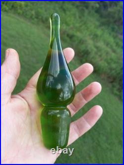 Vintage Green Glass Hand Mold Blown Decanter Pontil Stopper Blenko Type 13.75