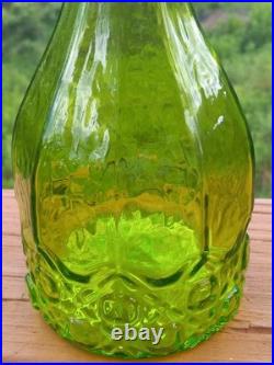Vintage Green Glass Hand Mold Blown Decanter Pontil Stopper Blenko Type 13.75