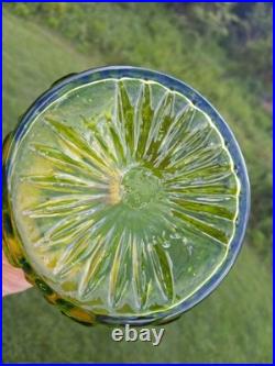 Vintage Green Glass Hand Mold Blown Decanter Pontil Stopper Blenko Type 13.75