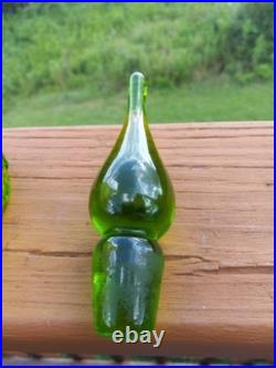 Vintage Green Glass Hand Mold Blown Decanter Pontil Stopper Blenko Type 13.75