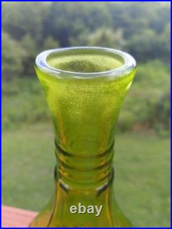 Vintage Green Glass Hand Mold Blown Decanter Pontil Stopper Blenko Type 13.75