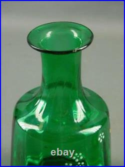 Vintage Green Glass hand painted Enamel Water Carafe Tumbler Lid Bedside Jug
