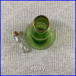 Vintage Green & Gold Venetian Italian Floral Decanter withStopper & 2 Shot Glasses