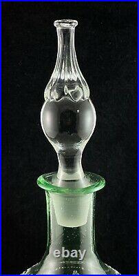 Vintage Green Uranium Art Glass Genie Style Bottle Decanter With Clear Stopper