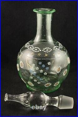 Vintage Green Uranium Art Glass Genie Style Bottle Decanter With Clear Stopper