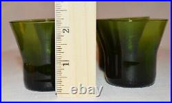 Vintage Green Water/Wine Carafe & 4 Shot Glasses Mid Century Glass Decanter 1960
