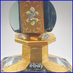 Vintage Grey Glass And gold decanter with 6 Shot glasses Hand Painted Glam Ornate