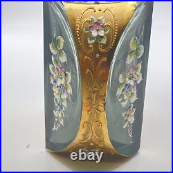Vintage Grey Glass And gold decanter with 6 Shot glasses Hand Painted Glam Ornate