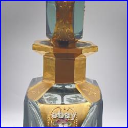 Vintage Grey Glass And gold decanter with 6 Shot glasses Hand Painted Glam Ornate