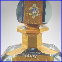 Vintage Grey Glass And gold decanter with 6 Shot glasses Hand Painted Glam Ornate