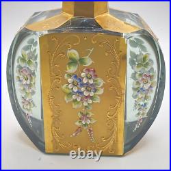 Vintage Grey Glass And gold decanter with 6 Shot glasses Hand Painted Glam Ornate
