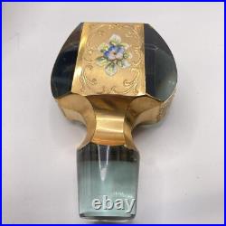 Vintage Grey Glass And gold decanter with 6 Shot glasses Hand Painted Glam Ornate