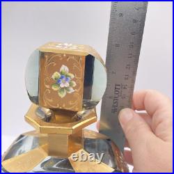 Vintage Grey Glass And gold decanter with 6 Shot glasses Hand Painted Glam Ornate