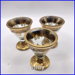 Vintage Grey Glass And gold decanter with 6 Shot glasses Hand Painted Glam Ornate